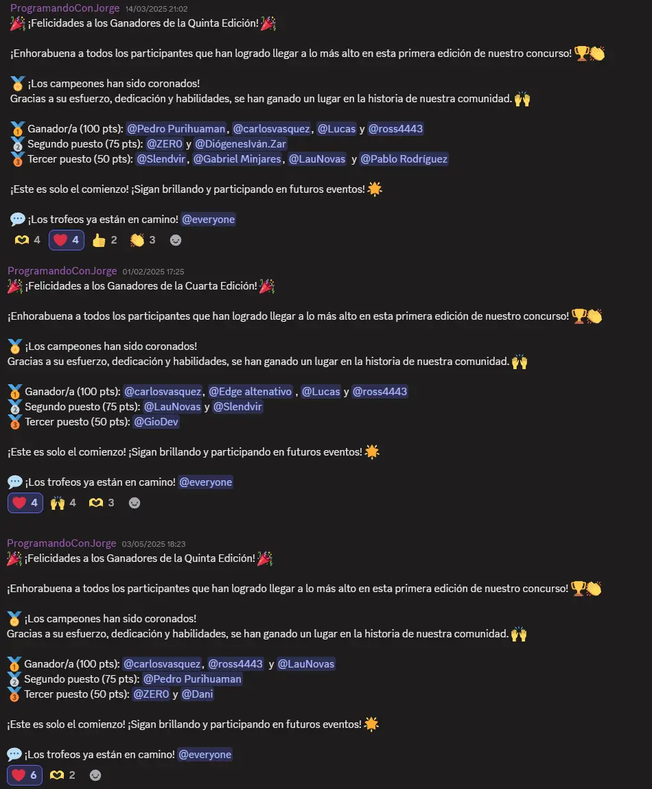 Ganadores del primer puesto