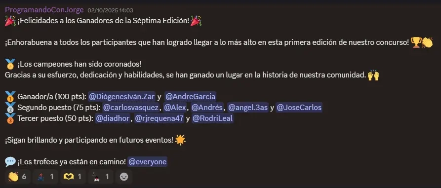 Ganadores del segundo puesto